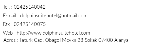 Dolphin Suite Hotel telefon numaralar, faks, e-mail, posta adresi ve iletiim bilgileri